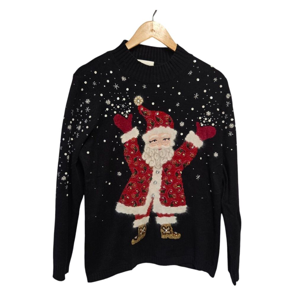 Vintage SUSAN BRISTOL Christmas Sweater Old World Santa Hand Angora Blend XL